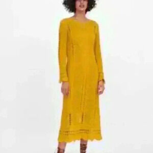 Zara Crochet Dress Mustard  color Size Large